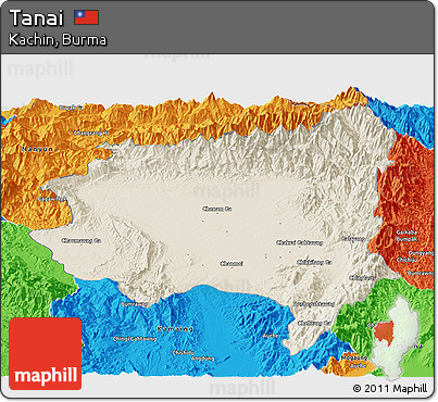Shaded Relief Panoramic Map of Tanai, political outside