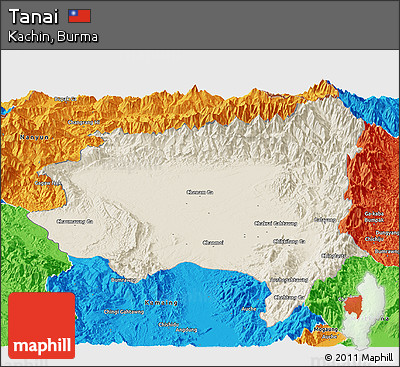 Shaded Relief Panoramic Map of Tanai, political outside