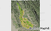 Satellite 3D Map of Pa-An, semi-desaturated