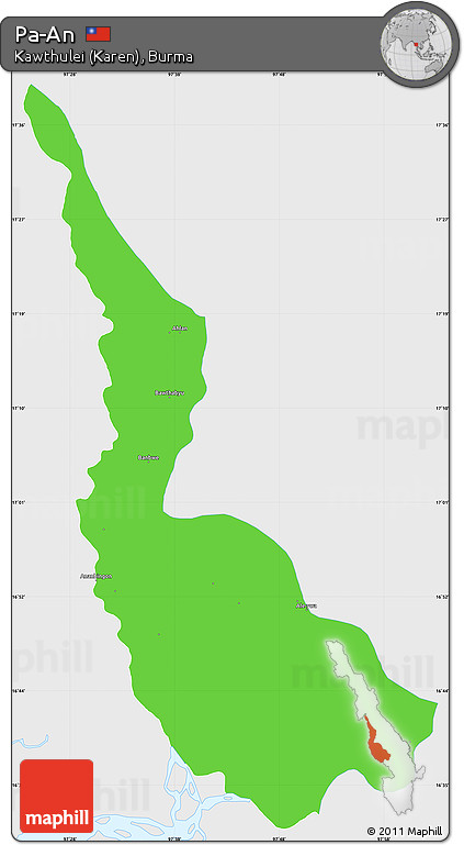 Political Simple Map of Pa-An, single color outside