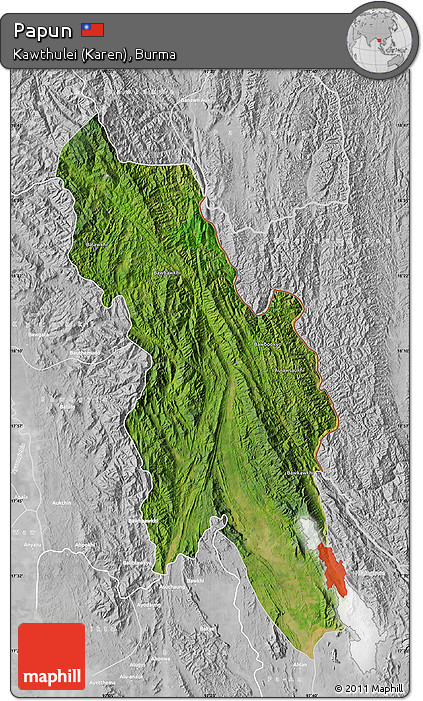 Satellite Map of Papun, lighten, desaturated