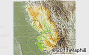 Physical 3D Map of Thandaung, semi-desaturated