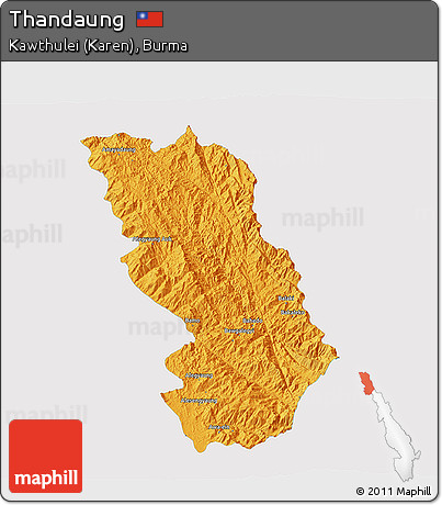 Political 3D Map of Thandaung, single color outside