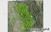 Satellite 3D Map of Thandaung, semi-desaturated