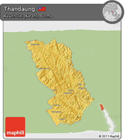 Savanna Style 3D Map of Thandaung, single color outside