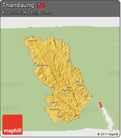 Savanna Style 3D Map of Thandaung, single color outside