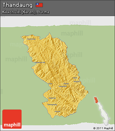 Savanna Style 3D Map of Thandaung, single color outside