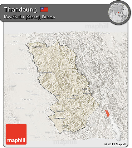 Shaded Relief 3D Map of Thandaung, lighten
