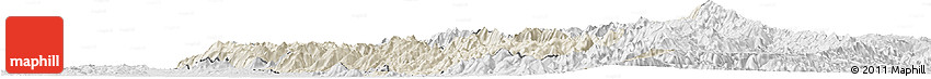 Shaded Relief Horizon Map of Thandaung, lighten, desaturated