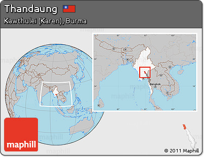 Gray Location Map of Thandaung, highlighted country, highlighted parent region, within the entire country