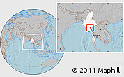 Gray Location Map of Thandaung, highlighted country, highlighted parent region, within the entire country, hill shading
