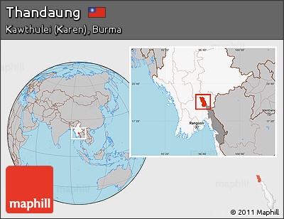Gray Location Map of Thandaung, highlighted country, highlighted parent region