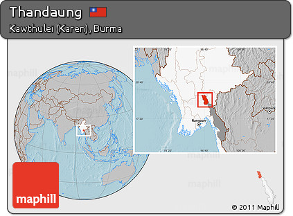 Gray Location Map of Thandaung, highlighted country, highlighted parent region, hill shading