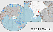 Gray Location Map of Thandaung, highlighted country, highlighted parent region, hill shading