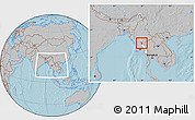 Gray Location Map of Thandaung, highlighted parent region, within the entire country, hill shading