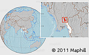 Gray Location Map of Thandaung, highlighted parent region, hill shading