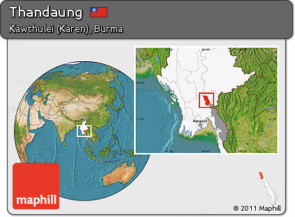Satellite Location Map of Thandaung, highlighted country, highlighted parent region