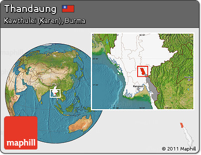 Satellite Location Map of Thandaung, highlighted country, highlighted parent region
