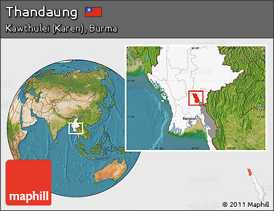 Satellite Location Map of Thandaung, highlighted country, highlighted parent region