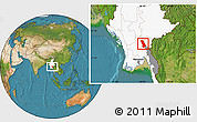 Satellite Location Map of Thandaung, highlighted country, highlighted parent region