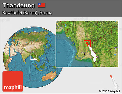 Satellite Location Map of Thandaung, highlighted parent region