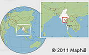 Savanna Style Location Map of Thandaung, highlighted country, highlighted parent region, within the entire country