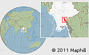 Savanna Style Location Map of Thandaung, highlighted country, highlighted parent region, hill shading