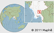 Savanna Style Location Map of Thandaung, highlighted country, hill shading