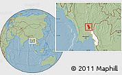Savanna Style Location Map of Thandaung, highlighted parent region, hill shading