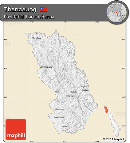 Classic Style Map of Thandaung, single color outside