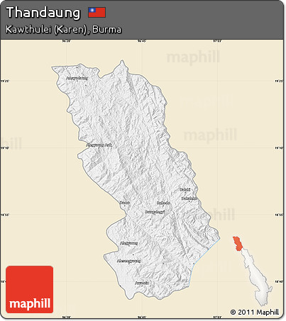 Classic Style Map of Thandaung, single color outside