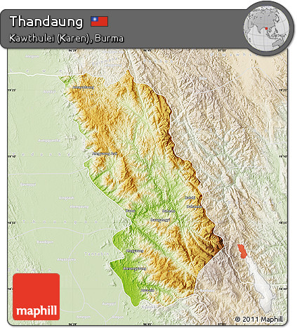 Physical Map of Thandaung, lighten