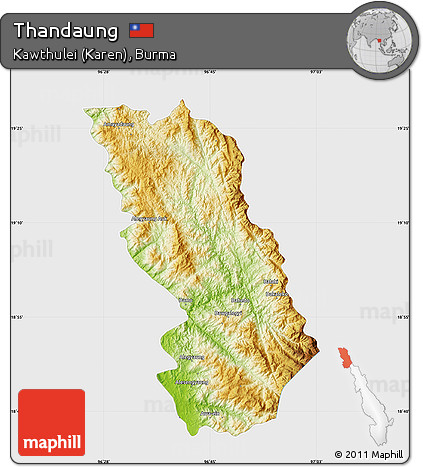 Physical Map of Thandaung, single color outside