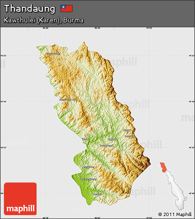 Physical Map of Thandaung, single color outside