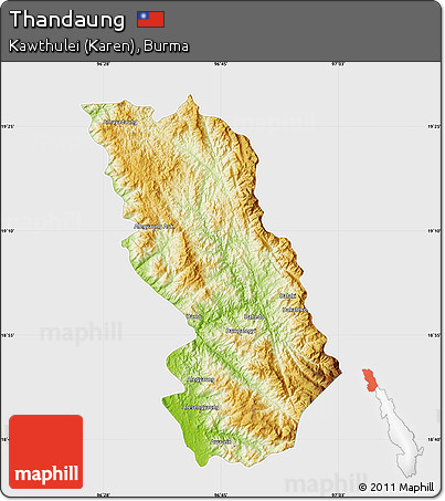 Physical Map of Thandaung, single color outside