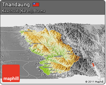 Physical Panoramic Map of Thandaung, desaturated