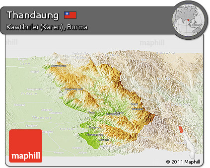Physical Panoramic Map of Thandaung, lighten