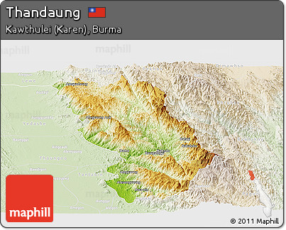 Physical Panoramic Map of Thandaung, lighten