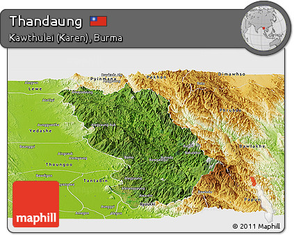 Satellite Panoramic Map of Thandaung, physical outside