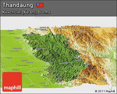 Satellite Panoramic Map of Thandaung, physical outside