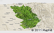 Satellite Panoramic Map of Thandaung, shaded relief outside