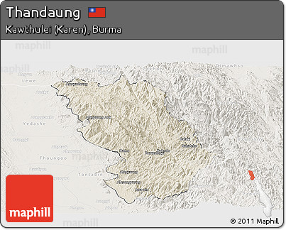 Shaded Relief Panoramic Map of Thandaung, lighten