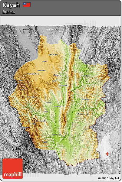 Physical 3D Map of Kayah, desaturated