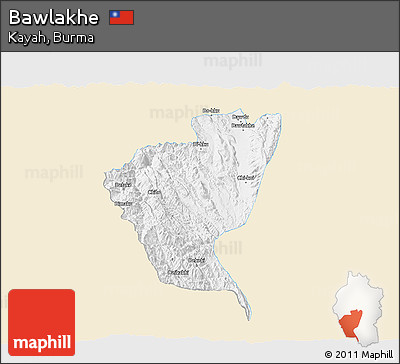 Classic Style 3D Map of Bawlakhe, single color outside