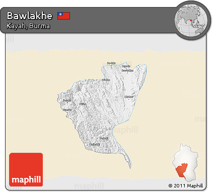 Classic Style 3D Map of Bawlakhe, single color outside