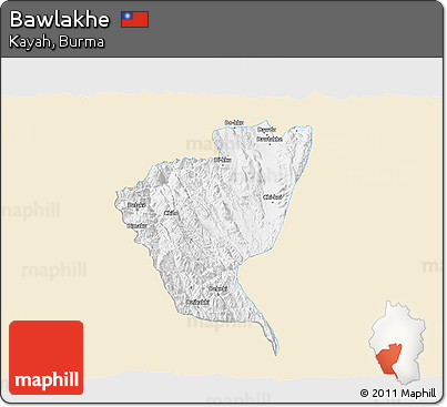 Classic Style 3D Map of Bawlakhe, single color outside