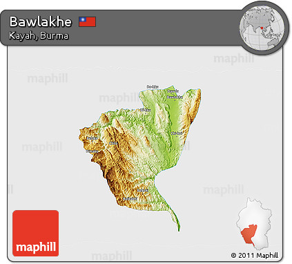 Physical 3D Map of Bawlakhe, single color outside
