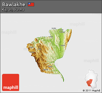 Physical 3D Map of Bawlakhe, single color outside