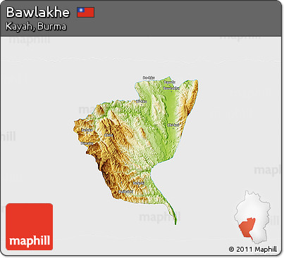 Physical 3D Map of Bawlakhe, single color outside