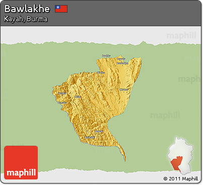 Savanna Style 3D Map of Bawlakhe, single color outside